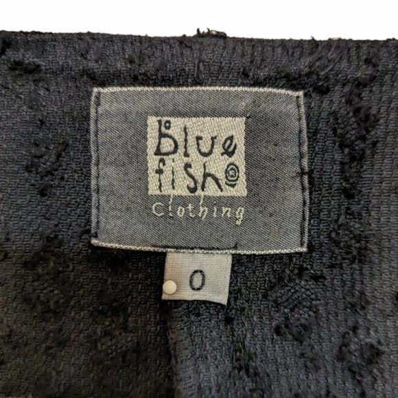 Vtg Blue Fish Black Cotton Chenille Dot Lagenlook Duster Art Patch Longline Coat - Picture 7 of 16